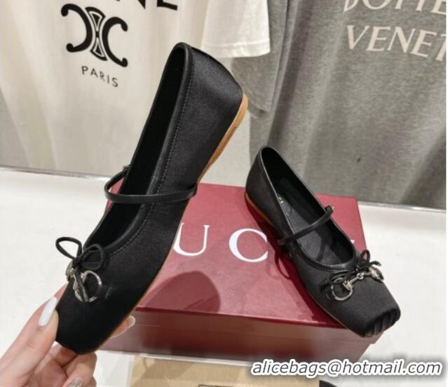 Perfect Gucci Satin Ballet Flat with Horsebit Black 702128