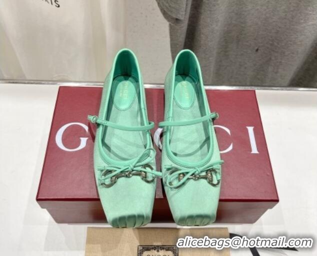 Hot Style Gucci Satin Ballet Flat with Horsebit Green 702129