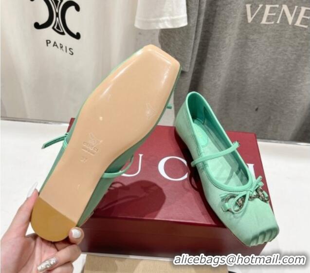 Hot Style Gucci Satin Ballet Flat with Horsebit Green 702129