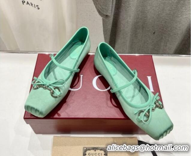 Hot Style Gucci Satin Ballet Flat with Horsebit Green 702129