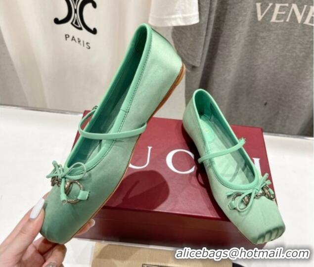 Hot Style Gucci Satin Ballet Flat with Horsebit Green 702129