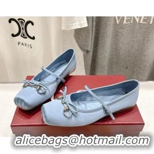 Grade Quality Gucci Satin Ballet Flat with Horsebit Light Blue 702130