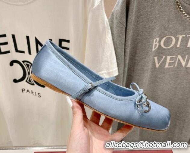 Grade Quality Gucci Satin Ballet Flat with Horsebit Light Blue 702130