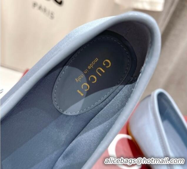 Grade Quality Gucci Satin Ballet Flat with Horsebit Light Blue 702130