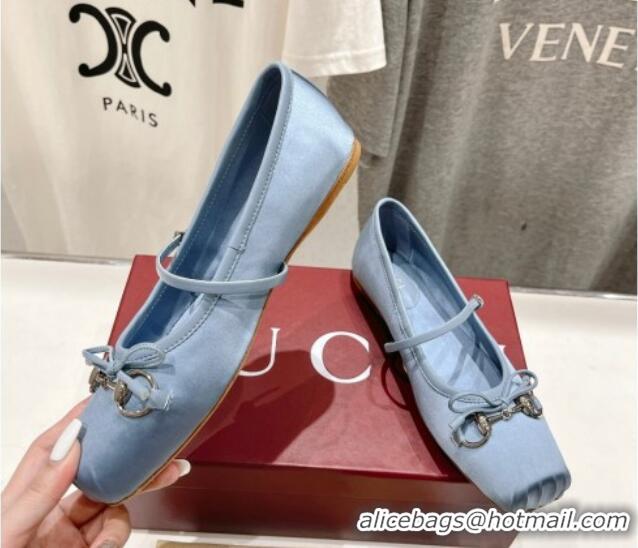 Grade Quality Gucci Satin Ballet Flat with Horsebit Light Blue 702130