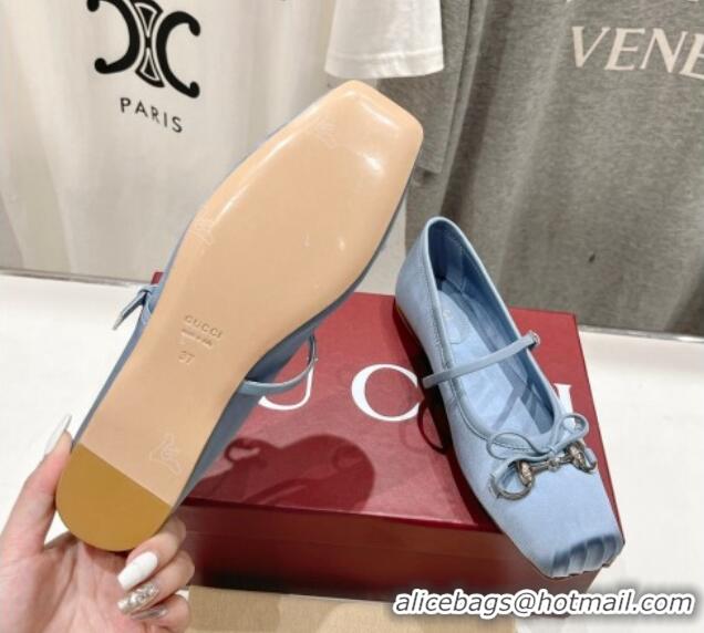 Grade Quality Gucci Satin Ballet Flat with Horsebit Light Blue 702130