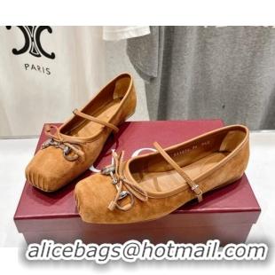 Buy Luxury Gucci Suede Ballet Flat with Horsebit Brown 702131