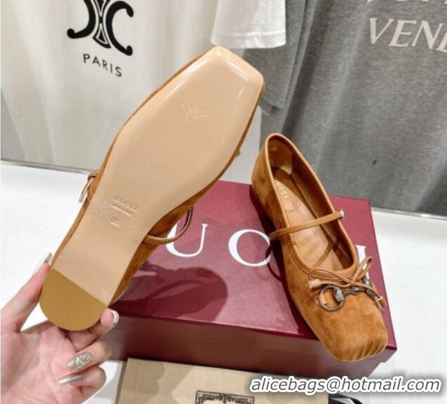 Buy Luxury Gucci Suede Ballet Flat with Horsebit Brown 702131