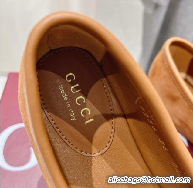 Buy Luxury Gucci Suede Ballet Flat with Horsebit Brown 702131