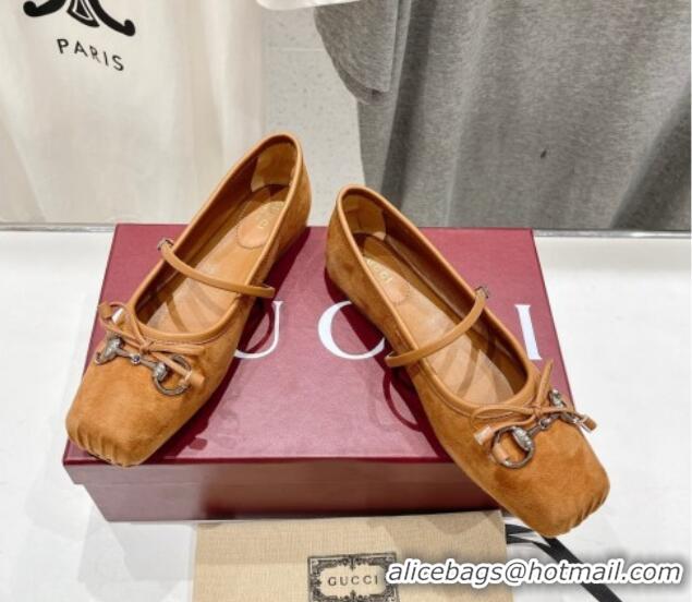 Buy Luxury Gucci Suede Ballet Flat with Horsebit Brown 702131