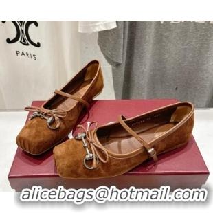 Best Grade Gucci Suede Ballet Flat with Horsebit Dark Brown 702132