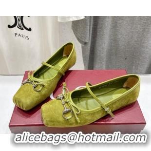 Unique Style Gucci Suede Ballet Flat with Horsebit Green 702133