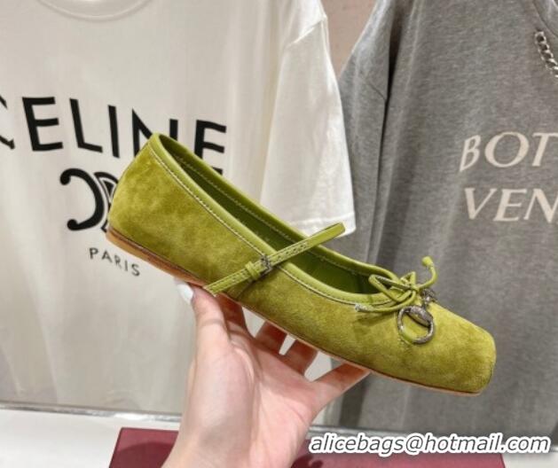 Unique Style Gucci Suede Ballet Flat with Horsebit Green 702133