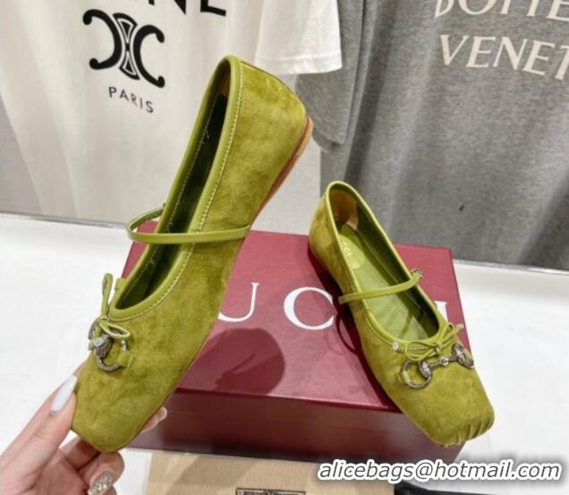 Unique Style Gucci Suede Ballet Flat with Horsebit Green 702133