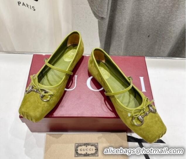 Unique Style Gucci Suede Ballet Flat with Horsebit Green 702133