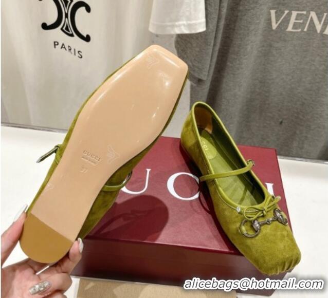 Unique Style Gucci Suede Ballet Flat with Horsebit Green 702133