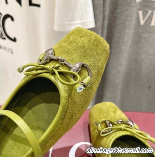 Unique Style Gucci Suede Ballet Flat with Horsebit Green 702133