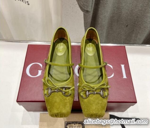 Unique Style Gucci Suede Ballet Flat with Horsebit Green 702133