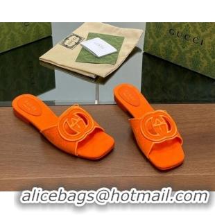 Best Price Gucci GG Canvas Flat Slides Sandal in GG Canvas Orange 702134