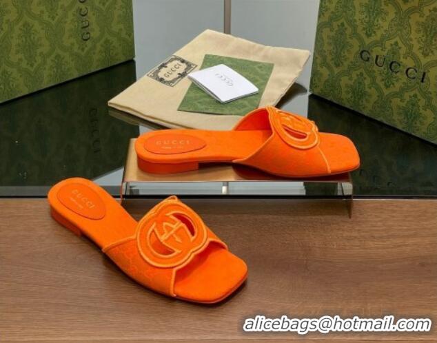 Best Price Gucci GG Canvas Flat Slides Sandal in GG Canvas Orange 702134