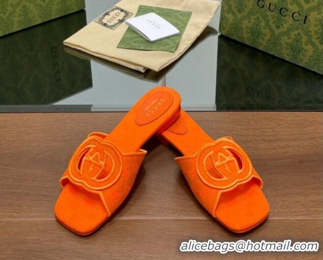 Best Price Gucci GG Canvas Flat Slides Sandal in GG Canvas Orange 702134