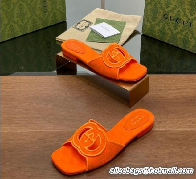 Best Price Gucci GG Canvas Flat Slides Sandal in GG Canvas Orange 702134