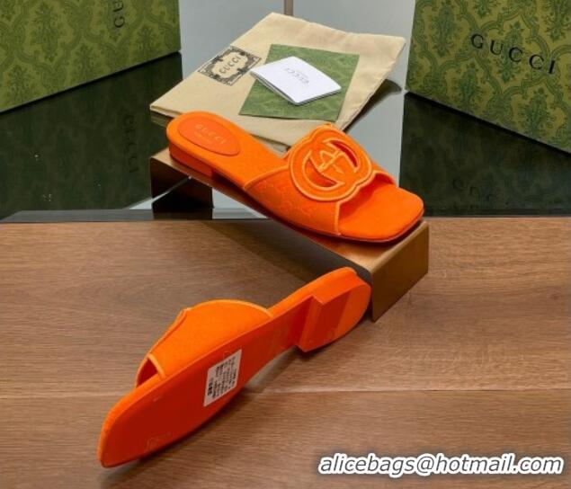 Best Price Gucci GG Canvas Flat Slides Sandal in GG Canvas Orange 702134