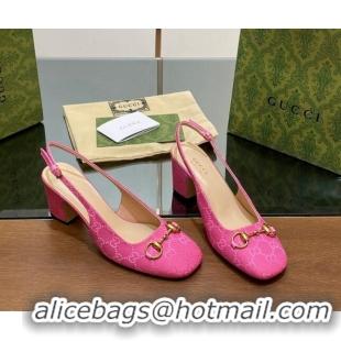 Pretty Style Gucci Horsebit Slingback Pumps 6.5cm in GG Canvas Pink 702138