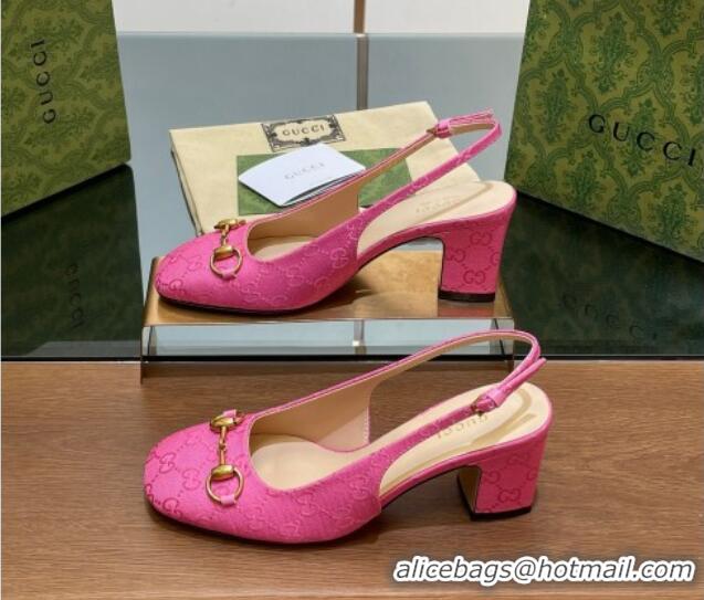 Pretty Style Gucci Horsebit Slingback Pumps 6.5cm in GG Canvas Pink 702138