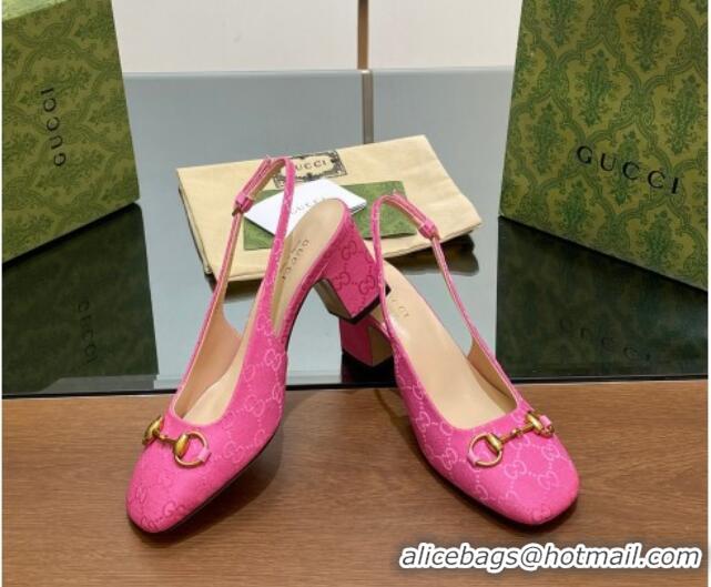 Pretty Style Gucci Horsebit Slingback Pumps 6.5cm in GG Canvas Pink 702138