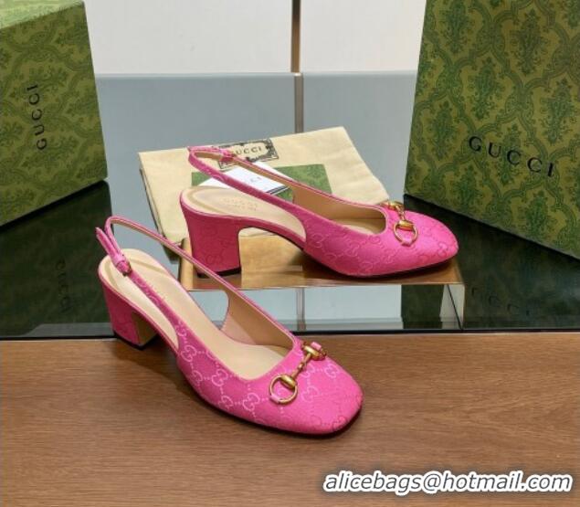 Pretty Style Gucci Horsebit Slingback Pumps 6.5cm in GG Canvas Pink 702138