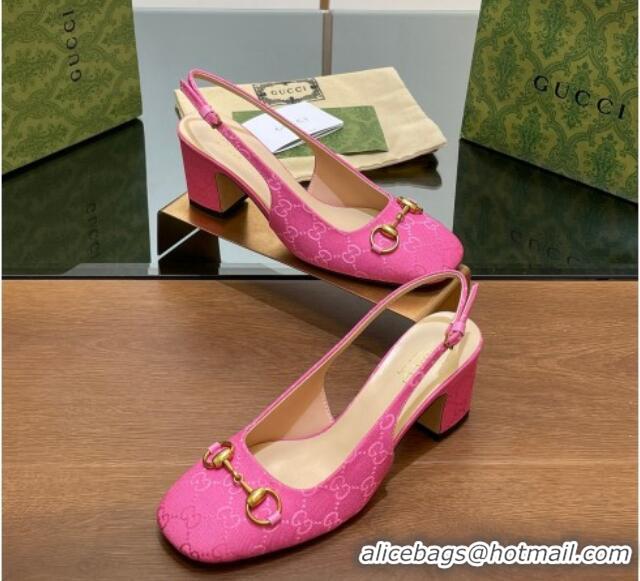 Pretty Style Gucci Horsebit Slingback Pumps 6.5cm in GG Canvas Pink 702138