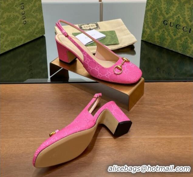 Pretty Style Gucci Horsebit Slingback Pumps 6.5cm in GG Canvas Pink 702138