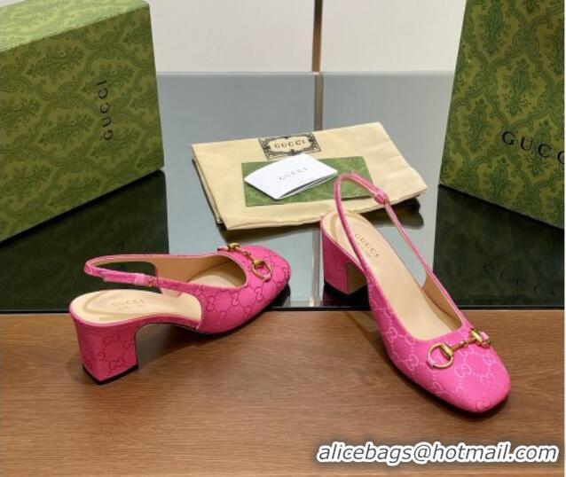 Pretty Style Gucci Horsebit Slingback Pumps 6.5cm in GG Canvas Pink 702138