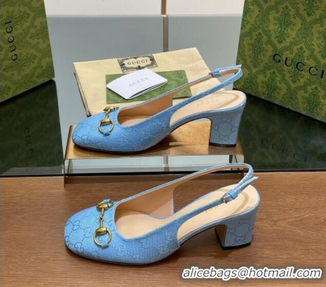 Top Grade Gucci Horsebit Slingback Pumps 6.5cm in GG Canvas Blue 702139