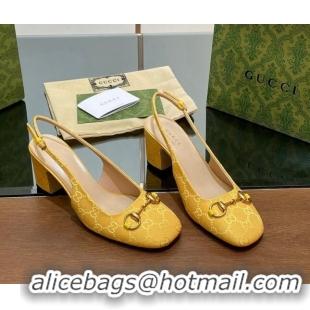 Best Product Gucci Horsebit Slingback Pumps 6.5cm in GG Canvas Yellow 702140