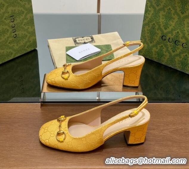 Best Product Gucci Horsebit Slingback Pumps 6.5cm in GG Canvas Yellow 702140