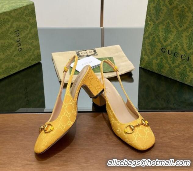 Best Product Gucci Horsebit Slingback Pumps 6.5cm in GG Canvas Yellow 702140