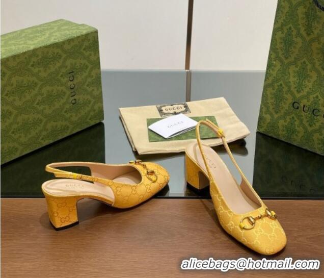 Best Product Gucci Horsebit Slingback Pumps 6.5cm in GG Canvas Yellow 702140