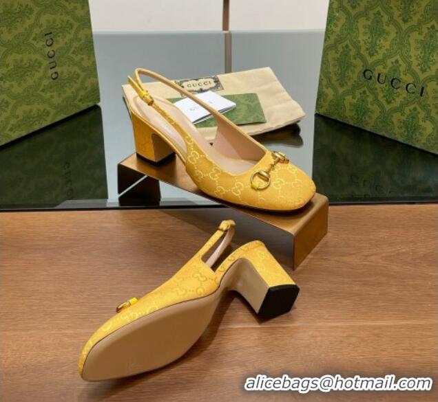 Best Product Gucci Horsebit Slingback Pumps 6.5cm in GG Canvas Yellow 702140