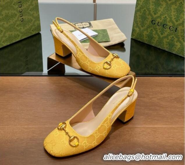 Best Product Gucci Horsebit Slingback Pumps 6.5cm in GG Canvas Yellow 702140