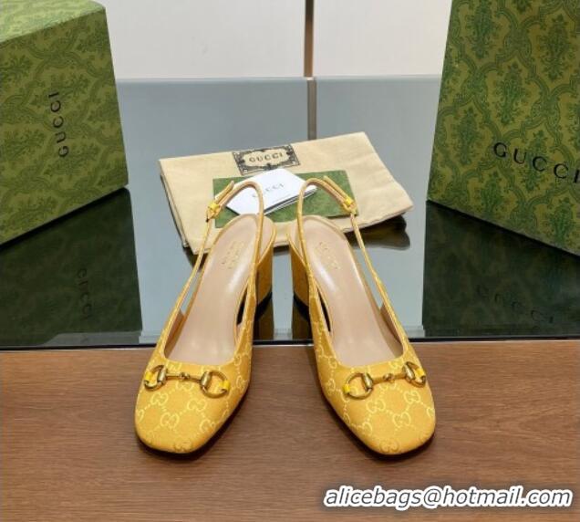 Best Product Gucci Horsebit Slingback Pumps 6.5cm in GG Canvas Yellow 702140