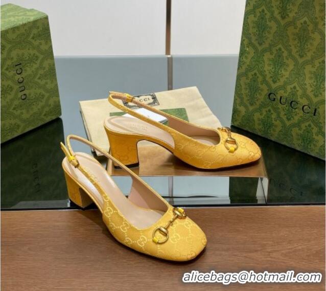 Best Product Gucci Horsebit Slingback Pumps 6.5cm in GG Canvas Yellow 702140