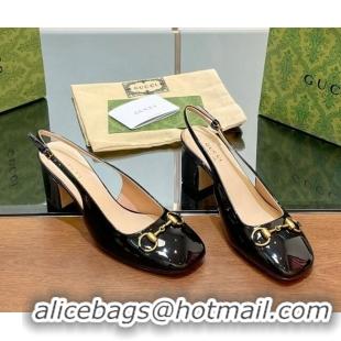 Popular Style Gucci Horsebit Slingback Pumps 6.5cm in Patent Leather Black 702141