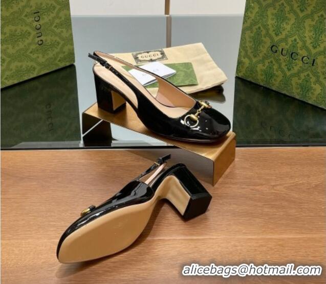 Popular Style Gucci Horsebit Slingback Pumps 6.5cm in Patent Leather Black 702141