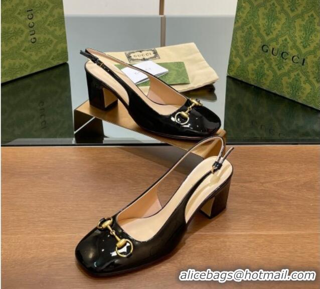 Popular Style Gucci Horsebit Slingback Pumps 6.5cm in Patent Leather Black 702141