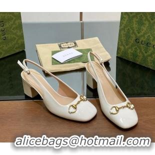 Durable Gucci Horsebit Slingback Pumps 6.5cm in Patent Leather White 702144