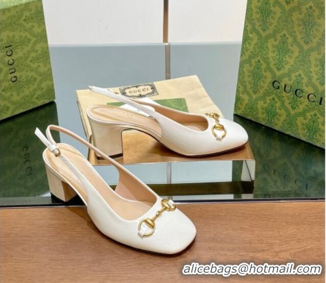 Durable Gucci Horsebit Slingback Pumps 6.5cm in Patent Leather White 702144