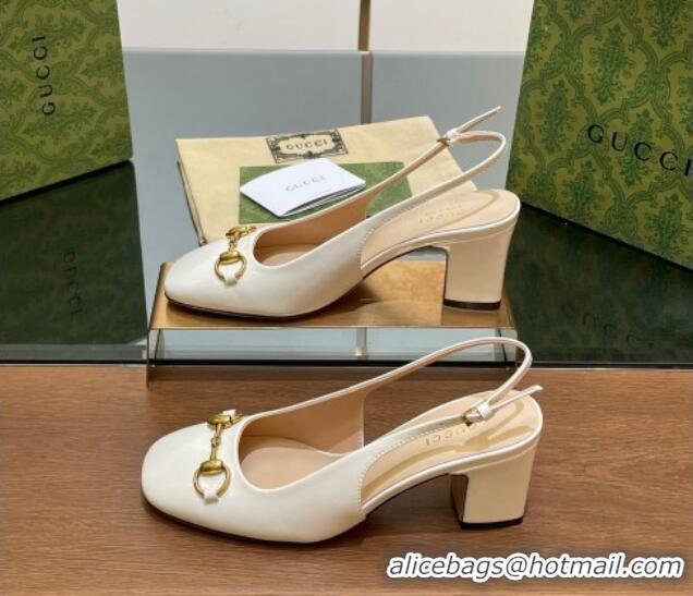 Durable Gucci Horsebit Slingback Pumps 6.5cm in Patent Leather White 702144