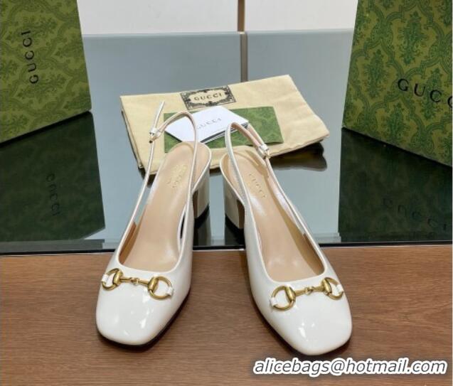 Durable Gucci Horsebit Slingback Pumps 6.5cm in Patent Leather White 702144